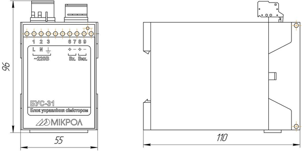 Габаритные размеры блока БУС-31