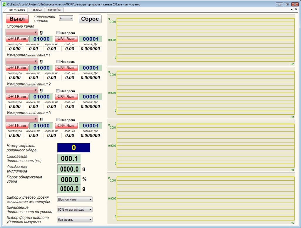 Регистратор ударов - программа управления испытаниями