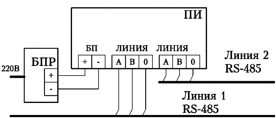 Подключение для ответвления линии RS-485