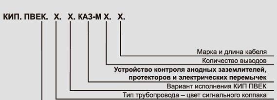 КИП ПВЕК с КАЗ-М (устройство для контроля анодных заземлителей, протекторов и электрических перемычек) - условное обозначение