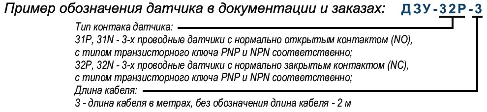 Пример обозначения датчика ДЗУ в документации и заказах 1