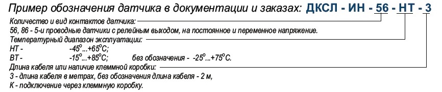 Пример обозначения датчика ДСКЛ-ИН в документации и заказах