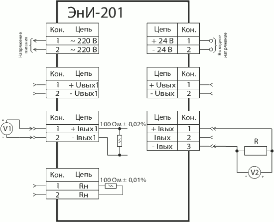 Схема подключения ЭнИ-201 в режиме воспроизведения втекающего тока