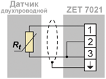 Двухпроводная схема подключения модулей ZET 7021 TermoTR-485 к термометрам термосопротивления
