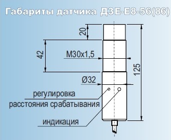 Габариты датчиков ДЗЕ-Е8-56