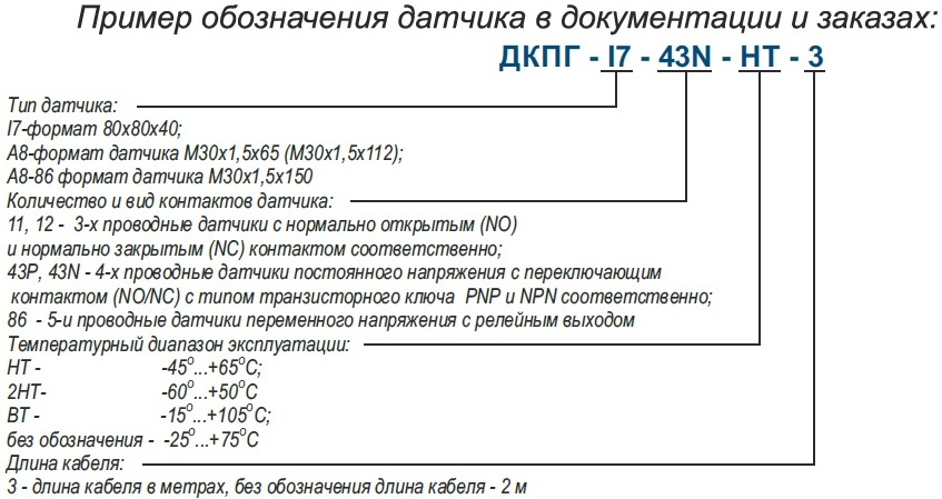Пример обозначения датчиков ДКПГ в документации и заказах